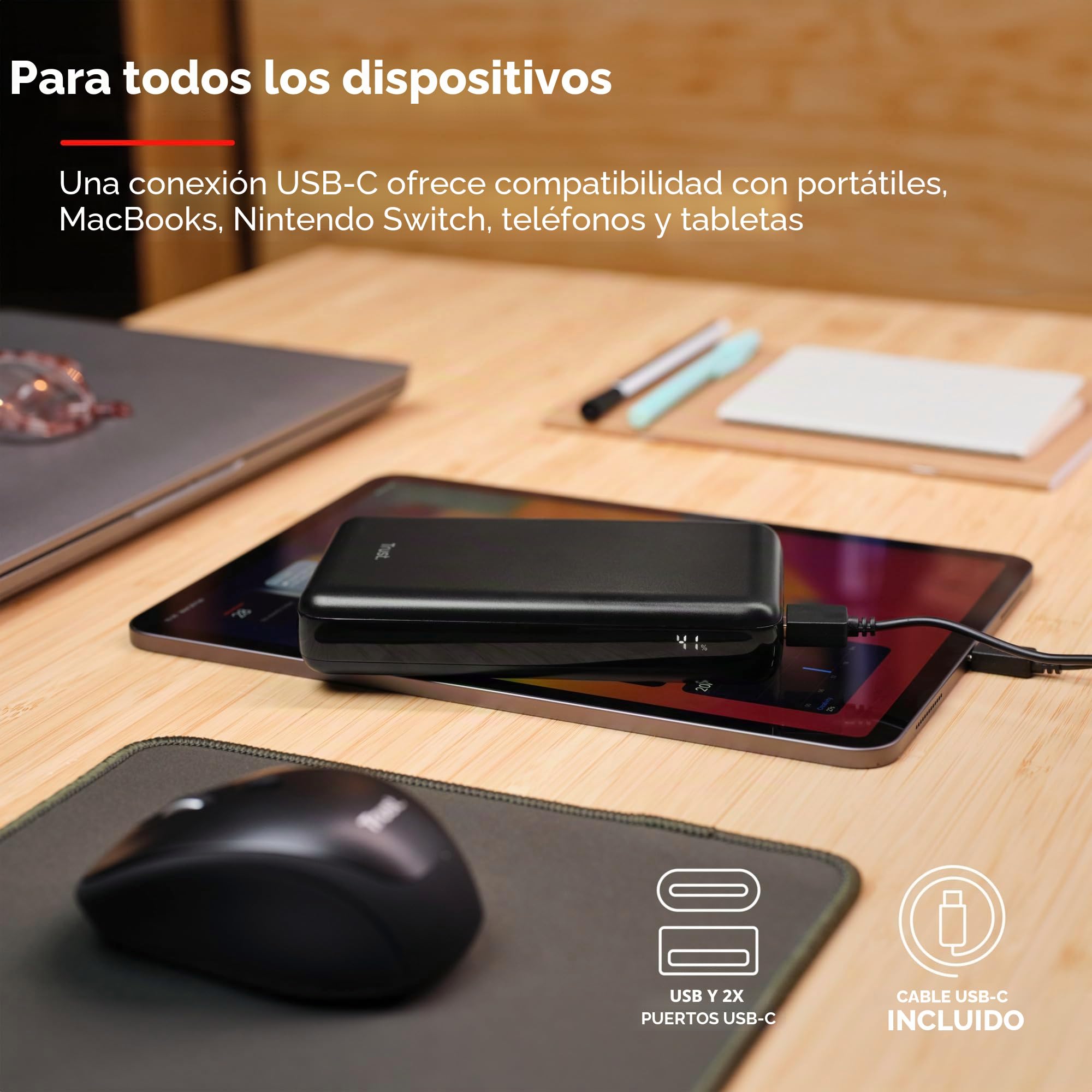 Trust Laro Power Bank 20000mAh 100W para Portátil 2X USB-C 1x USB-A, Batería Externa Carga Rapida, Cargador Portátil Powerbank iPhone Macbook iPad Steam Deck Xiaomi DELL ASUS Lenovo HP
