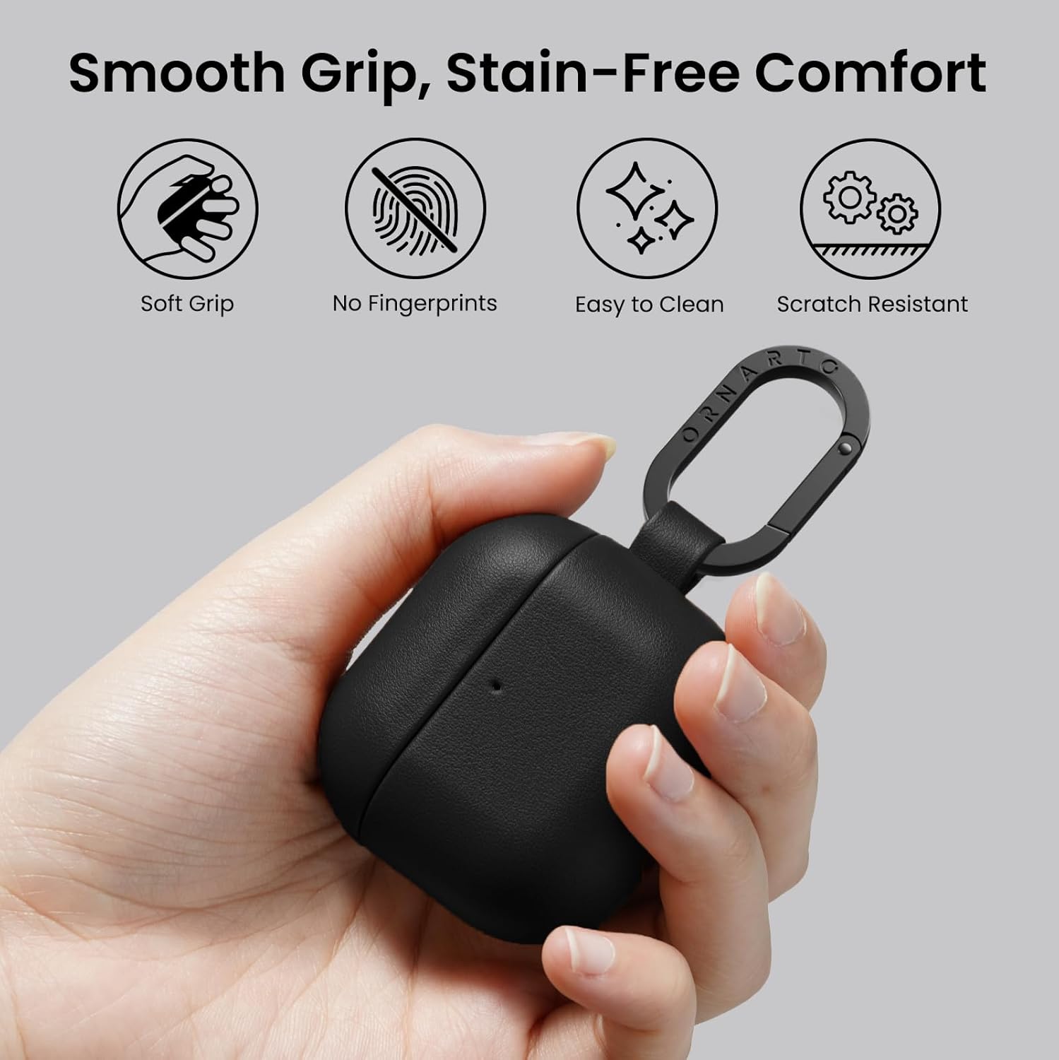 ORNARTO Compatible with AirPods 4 Case, Full Protective Vegan Leather Cover for AirPods 4th Generation (2024), Front LED Visible, Midnight Black