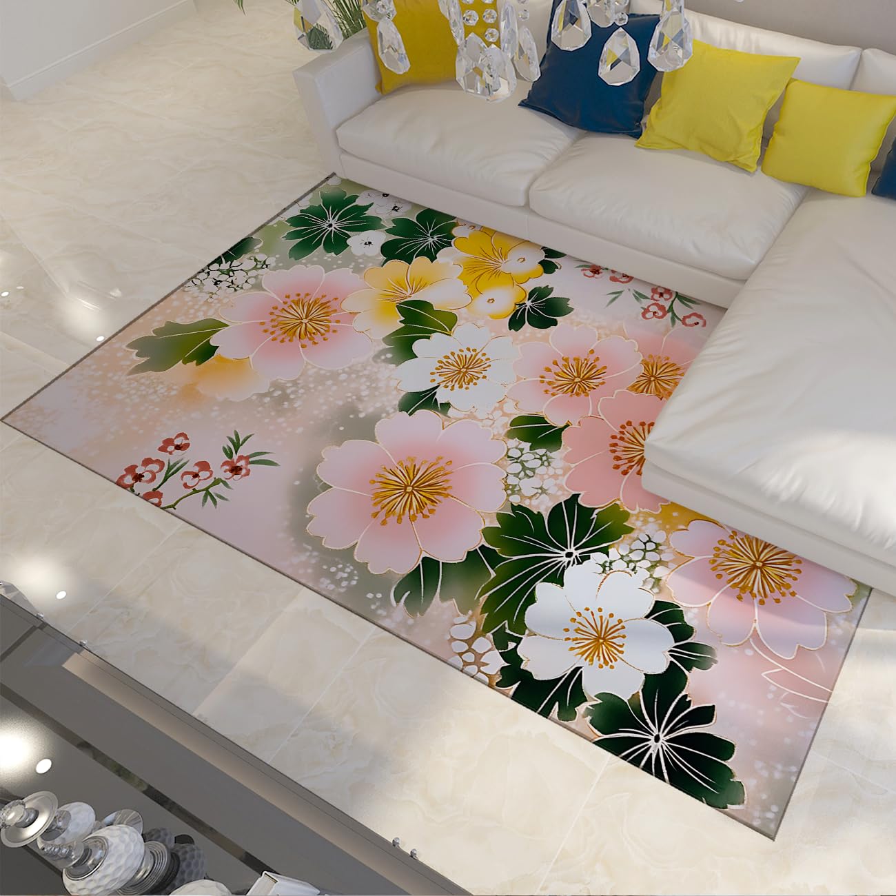 Tapis salon floraux roses moderne doux lavable 80x150cm