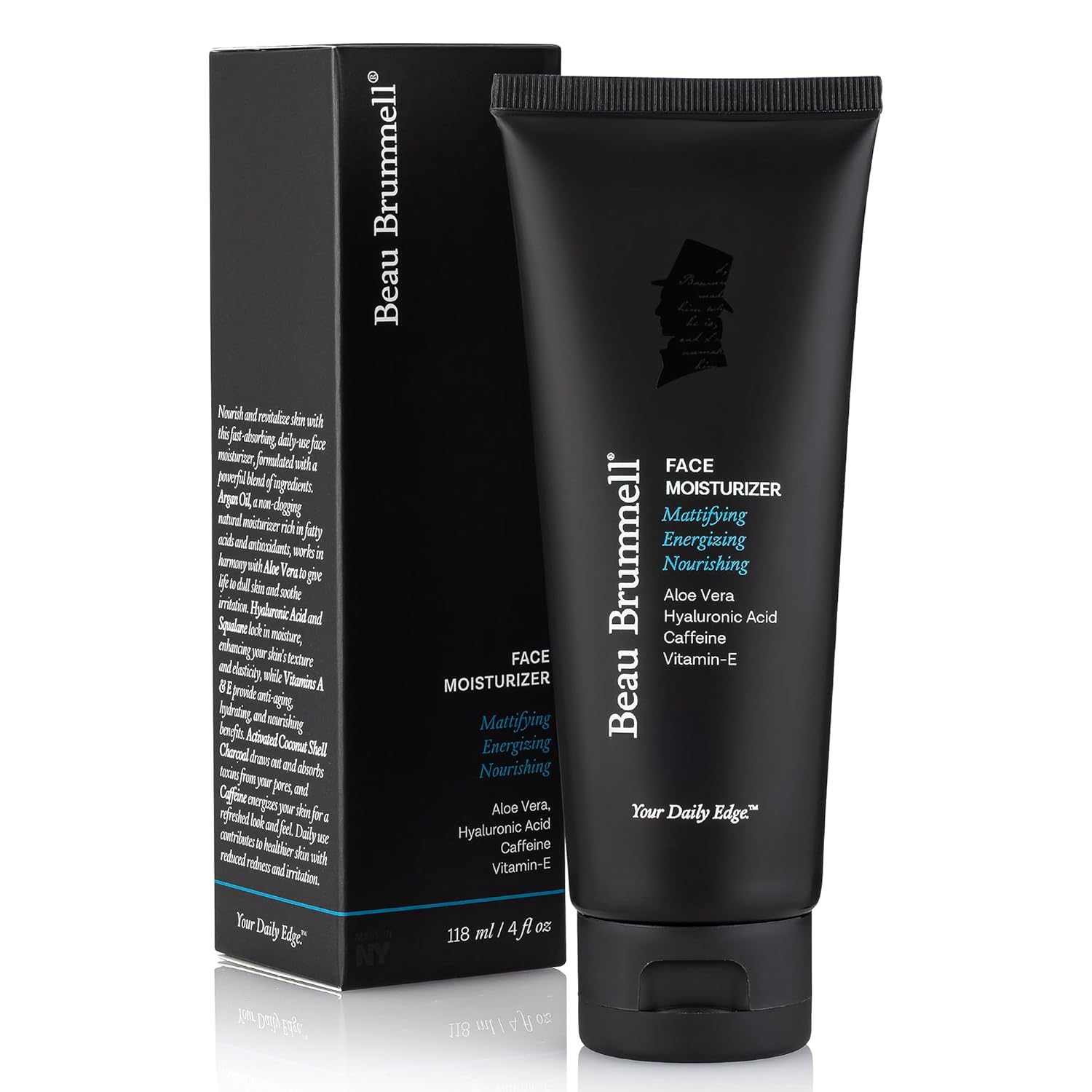 Beau Brummell for Men Matte Finish Face Moisturizer | Fast Absorbing, Lightweight Face Lotion with Vitamins A+E, Aloe Vera & Caffeine | Anti-aging, For Dry or Oily Skin | 4 OZ Tube | Made In America - Image 8