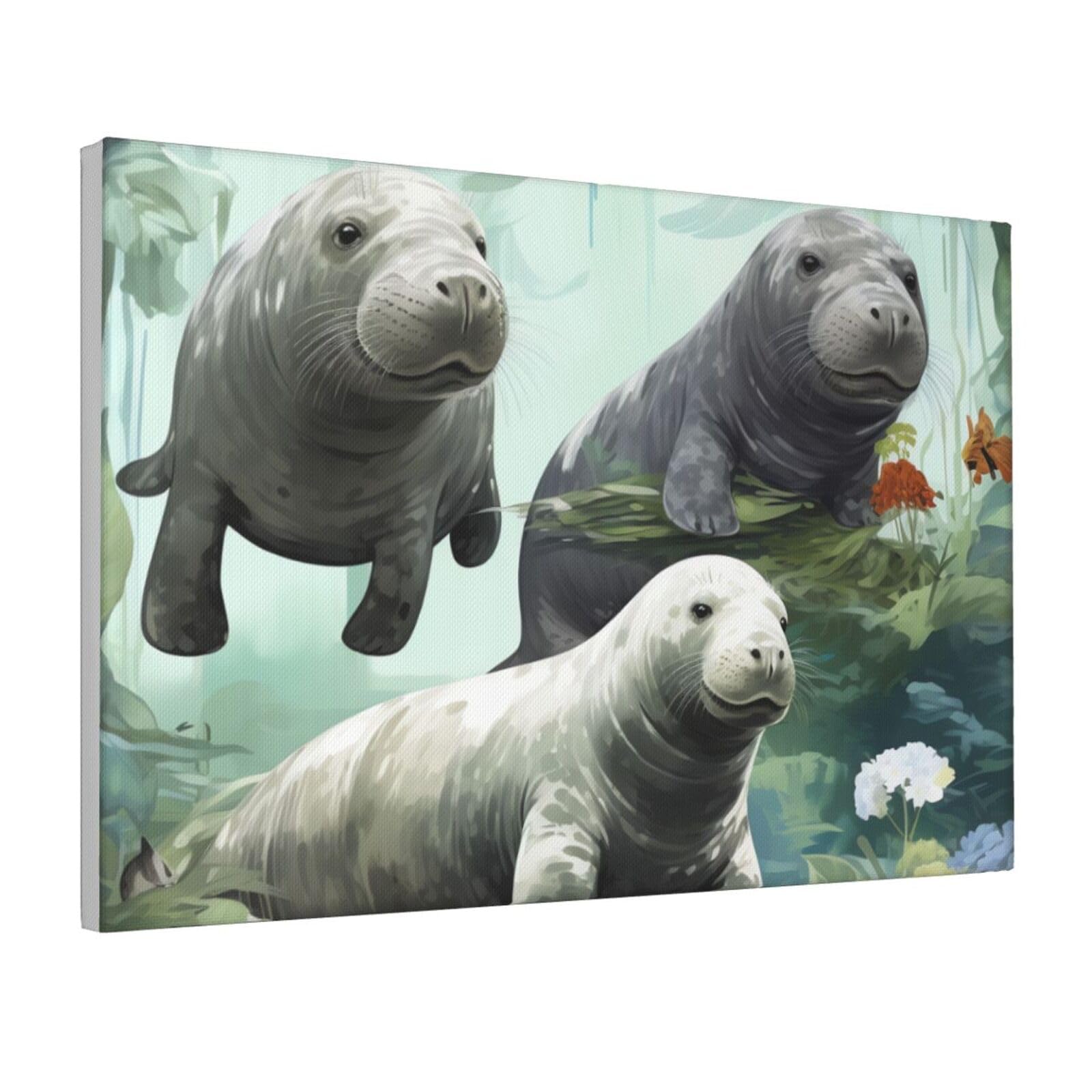 Framed Wall Art for Living Room Art Work, Rabbits Manatees Picture Prints Modern Office Wall Paintings Poster Aesthetic Wall Decorations for Home Decor Ready To Hang 12"x18"