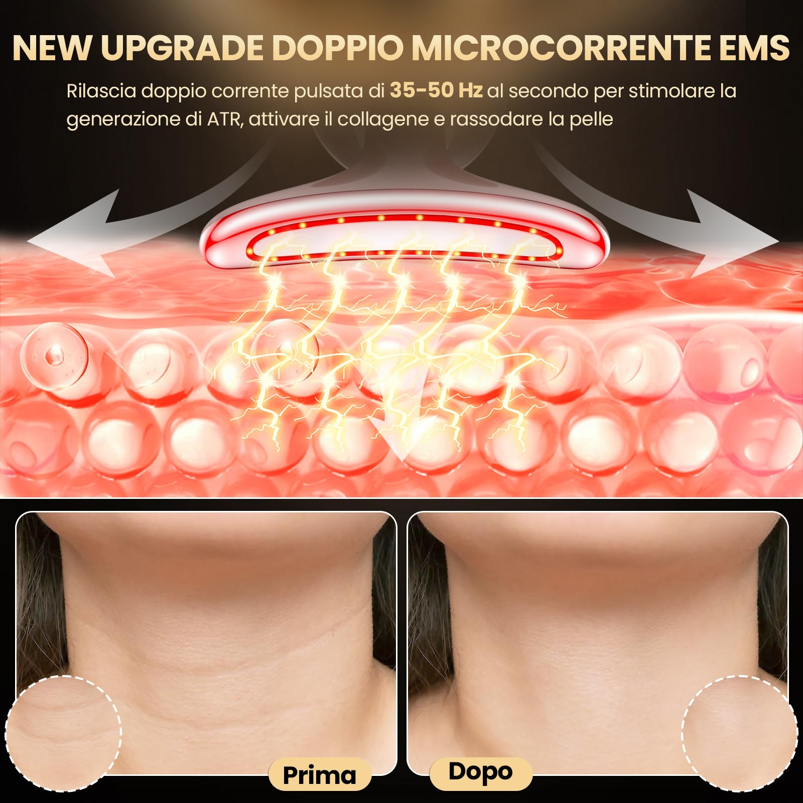 Massaggiatore Viso Lifting Antirughe Elettrico, DOCOCO Doppio EMS Dispositivo di Bellezza Antirughe con 3 Modalità, 45℃ Terapia Lifting Viso, Massaggio Rassodante Viso e Collo