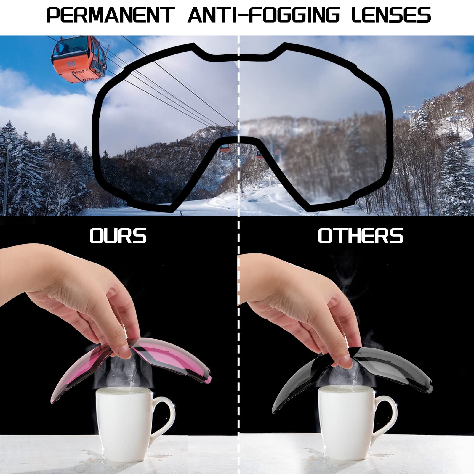 FEISEDY Masques de Ski et Snowboard pour Hommes/Femmes, Design OTG B2961 | Masques de Neige pour Porteurs de Lunettes, Anti-Buée & Protection UV