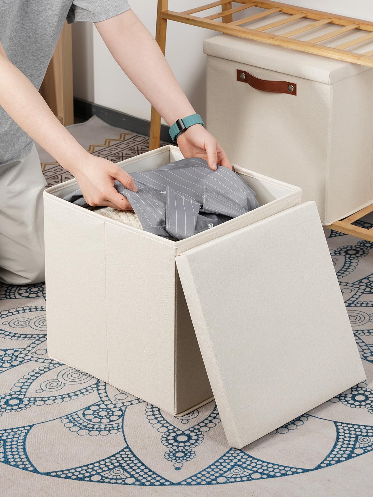 Temary Aufbewahrungswürfel Aus Stoff – 2er Set Mit Deckel, 33x33x33 Cm, Faltbar & Stylisch, Perfekt Für Schrank, Wohnzimmer & Mehr