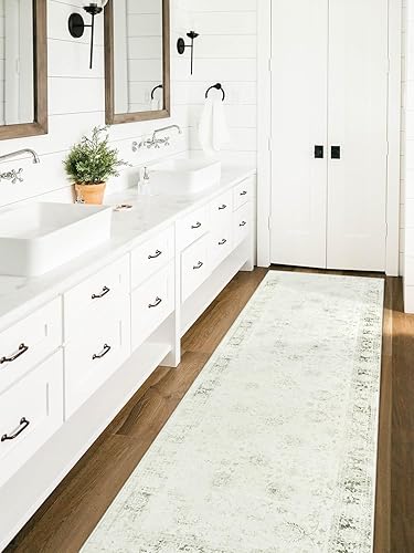 Miniatura 2 de Seavish Alfombra lavable con parte trasera de goma de 2.5 x 8 pies, color gris claro, envejecida, alfombra de pasillo para pasillo, alfombra rústica