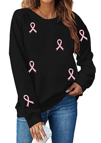 Breast Cancer Sweatshirt Women: Pink Ribbon Pullover Breast Cancer Awareness