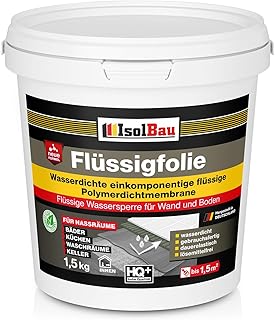 Isolbau Flüssigfolie 1,5 kg - Abdichtung für Dusche, Bad, Küche - MPA-Zertifikat Duschabdichtung für Wand und Boden - Abdichtungsmasse Wasserdicht und Lösemittelfrei