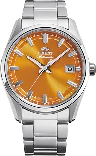 Orient Stretto RA-AC0R08Y30B 38.5mm 자동 기계식 유니 시계 - 오렌지 다이얼, 스테인리스 스틸 케이스 및 팔찌, 날짜 표시, 한정판