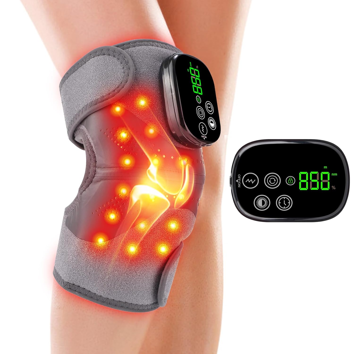 Knee Massager with Heat and Red Light Therapy and Vibration, 660nm & 850nm Infrared Red Light Therapy for Pain Relief, 5000mAh Protable Rechargeable Heated Brace for Knee,...