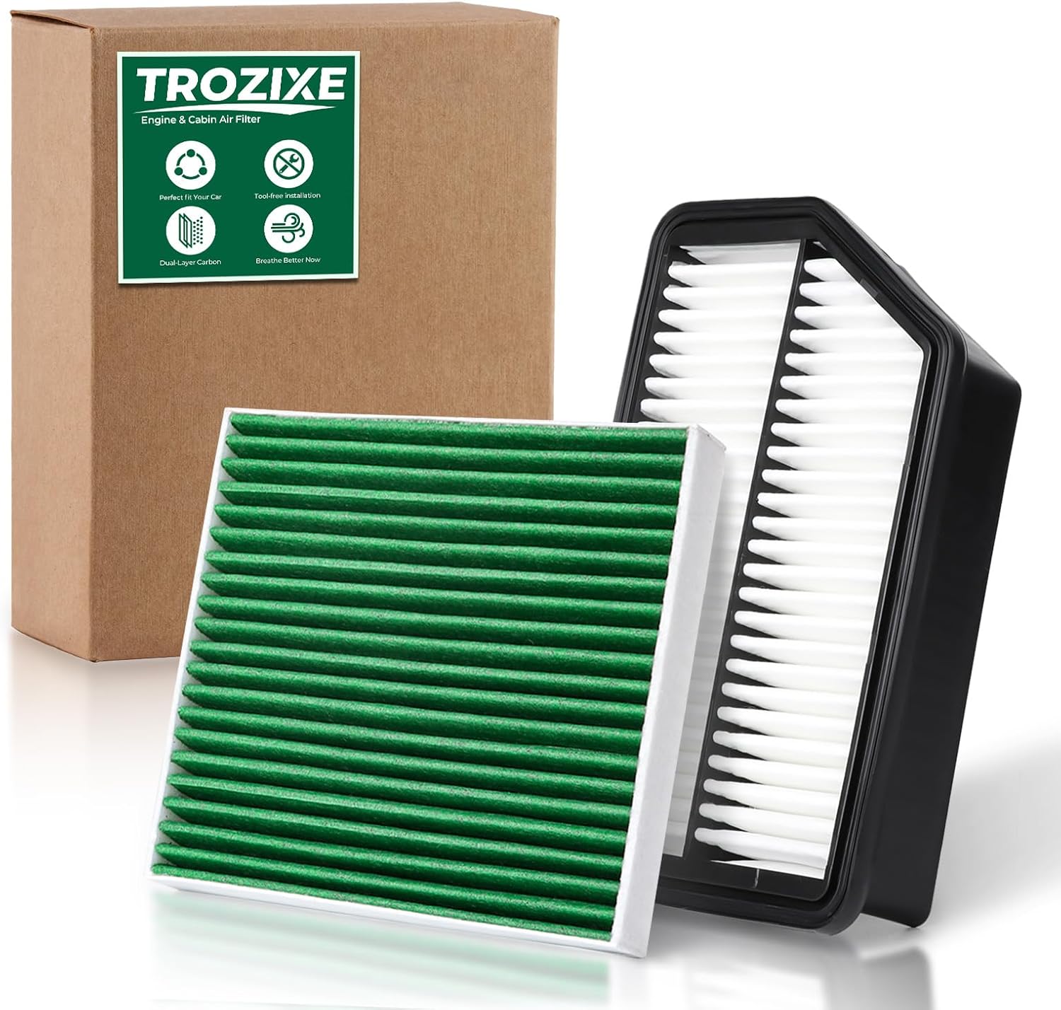 2PCS Engine Cabin Air Filter Set for 2011-2016 ELANTRA, 2013-2014 ELANTRA COUPE, 2013-2017 ELANTRA GT, 2014-2018 FORTE, 2014-2017 FORTE KOUP, 2014-2018 FORTE5, 2014-2017 RONDO