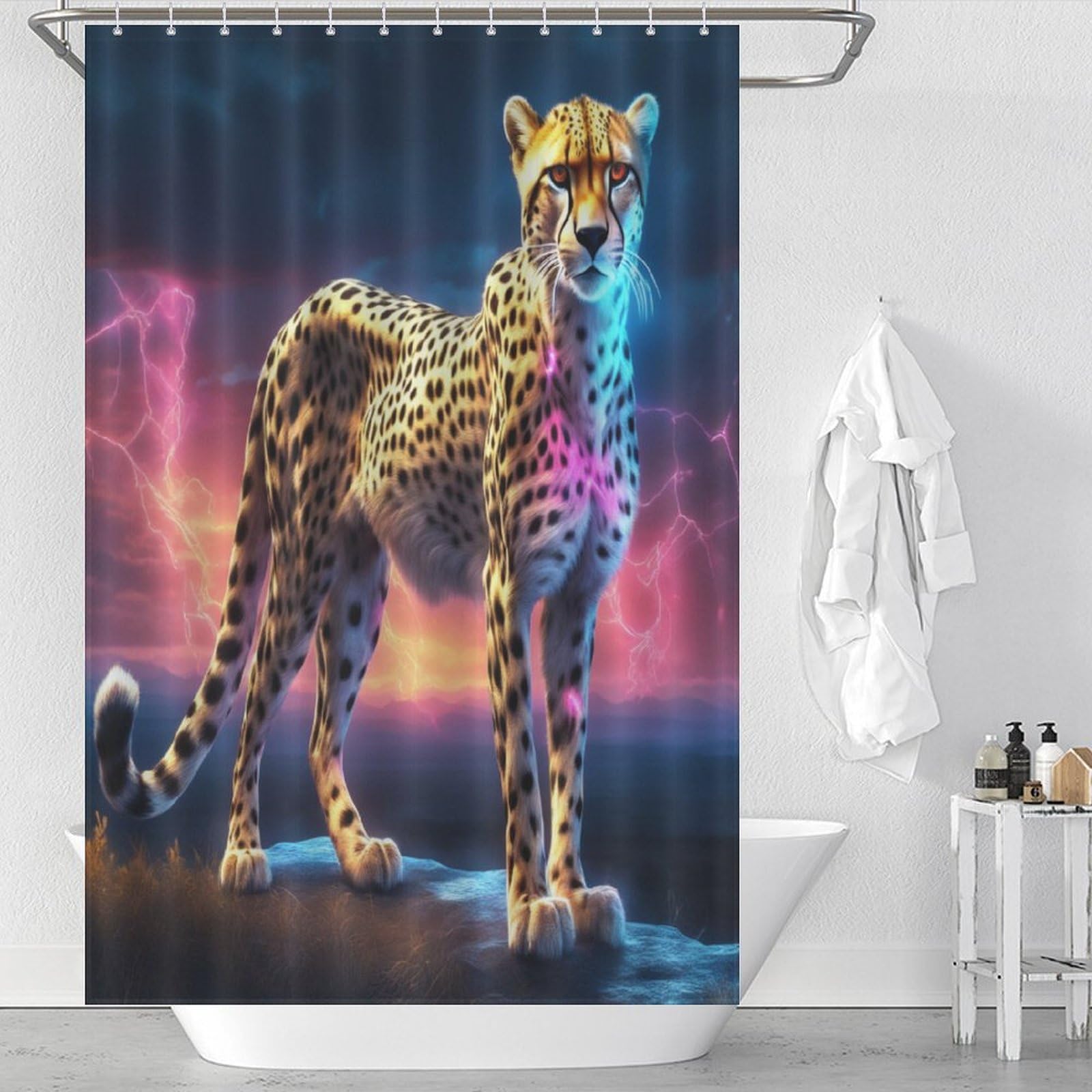 Rideau de douche guépard lavable pour une salle de bain moderne et étanche