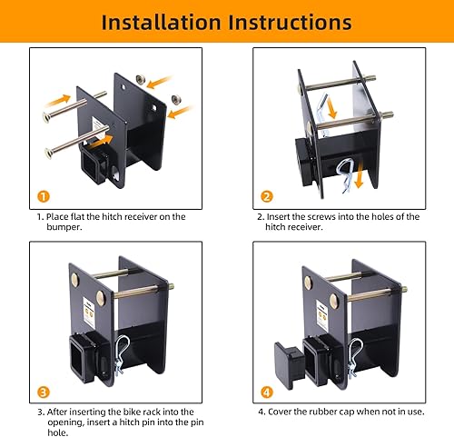 Miniatura 5 de Ohuhu Adaptador receptor de enganche de parachoques de 2 pulgadas con pasador de enganche y cubierta de enganche, apertura de 3500 libras de