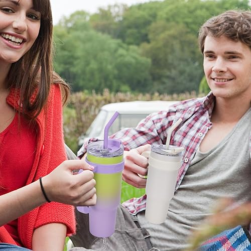 Miniatura 7 de GiNT Vaso de 40 oz con asa, vaso aislado de acero inoxidable con tapa y pajilla, doble vacío a prueba de fugas, taza de café de viaje, color verde