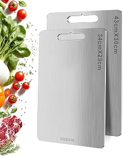Titan Schneidebrett S316 Schneidebrett Edelstahl BPA Frei Doppelseitiges Lebensmittel Titan Schneidebrett Ideal für Fleisch, Brot, Gemüse & Obst