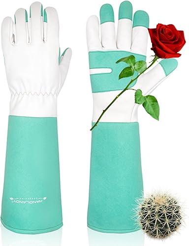 Miniatura 14 de HANDLANDY Guantes de jardinería de cuero, guantes largos a prueba de espinas, guantes de jardín resistentes, longitud al codo, guantes de poda