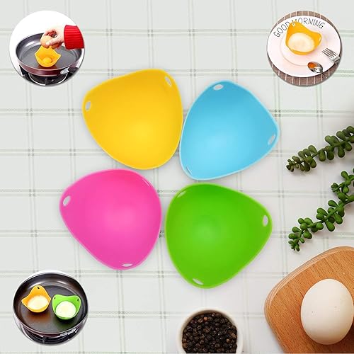 Miniatura 2 de Paquete de 4 tazas de huevo escalfado, tazas de silicona para escalfar huevos con soportes de anillo, tazas para cocinar huevos en estufa o