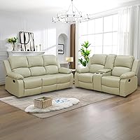 Vista 21 de Conjunto de sofá reclinable manual con mesa desplegable, 3 piezas de sofá reclinable de cuero negro, juegos de muebles para sala de estar, sofá