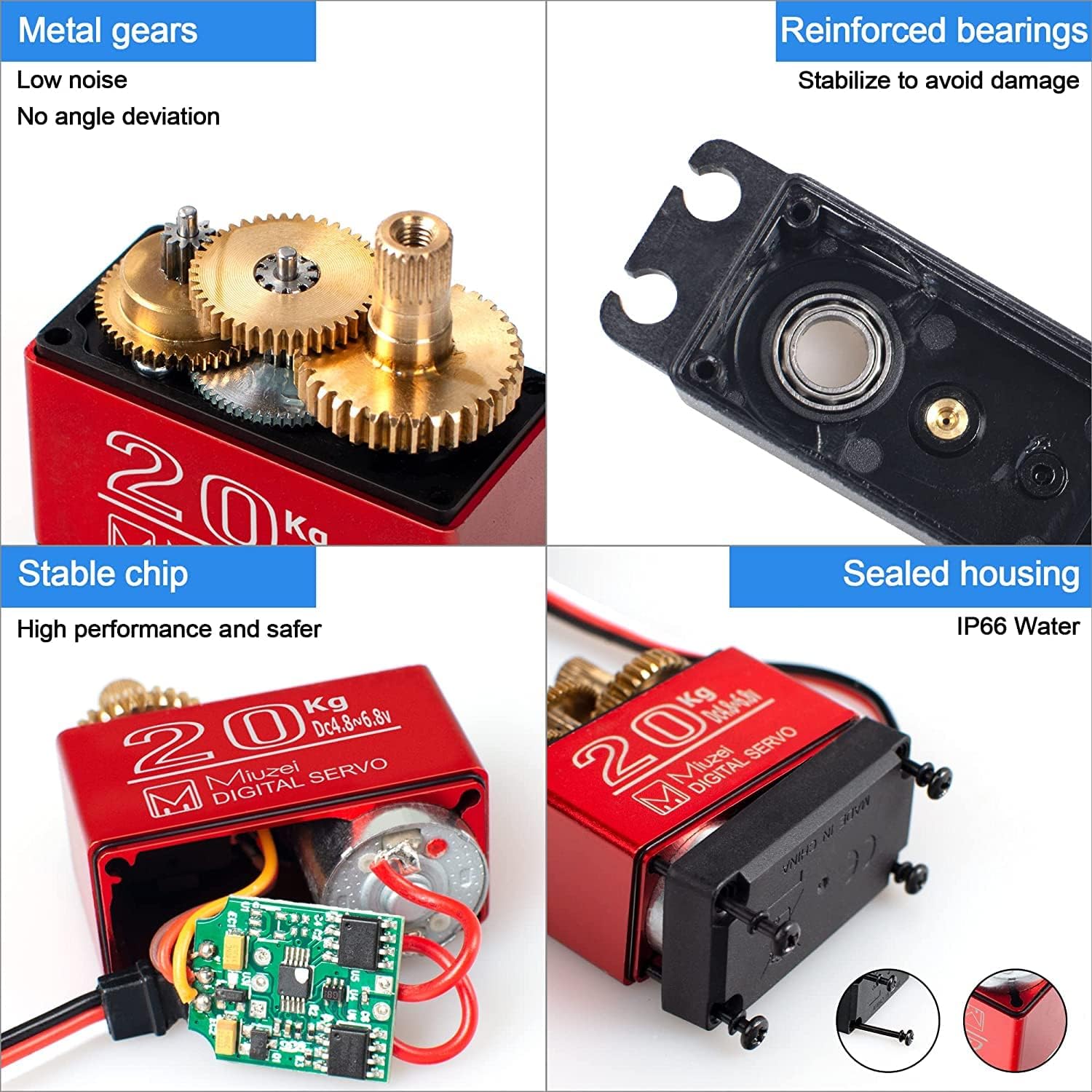 Miuzei 20KG Digital Servo High Torque Full Metal Gear Waterproof for RC Model DIY 1/8 1/10 RC Car Robot DS3218MG,Control Angle 270° - Image 2