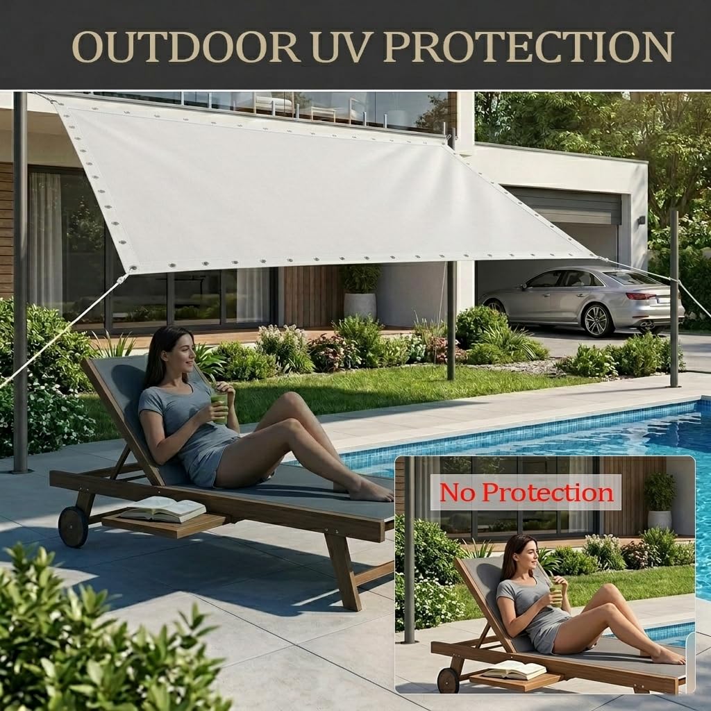 Telo Ombreggiante 3,5x4m Esterno Impermeable, Tenda a Vela Parasole Occhiellato, Tenda da Sole per Balcone, Giardino, Terrazze, Protezione Privacy e Antivento, Tessuto Robusto, Bianco