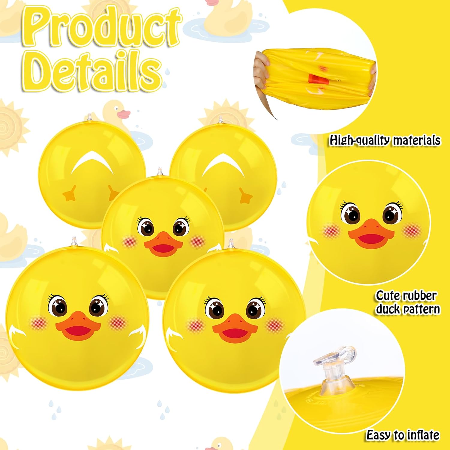 12 Pack Rubber Duck Beach Balls 11" Inflatable Duck Beach Balls for Rubber Ducky Party Decorations Pool Water Games Gifts