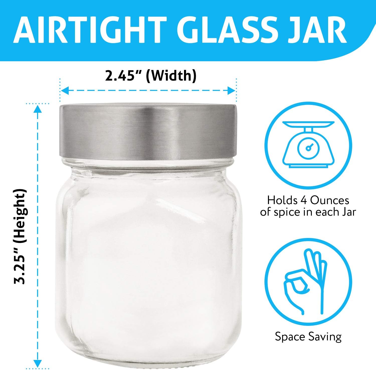 IMPRESA Clear Glass Magnetic Spice Jars - 15-Pack, 4 Oz, 60 Labels - Magnet Spice Jars for Refrigerator with Magnet Lids - Magnetic Herb Storage Organizer