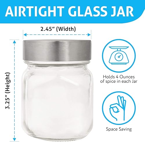 Miniatura 2 de IMPRESA Tarros magnéticos para especias con tapas, paquete de 15 unidades de vidrio transparente de 4 onzas, imanes de alta resistencia y 60