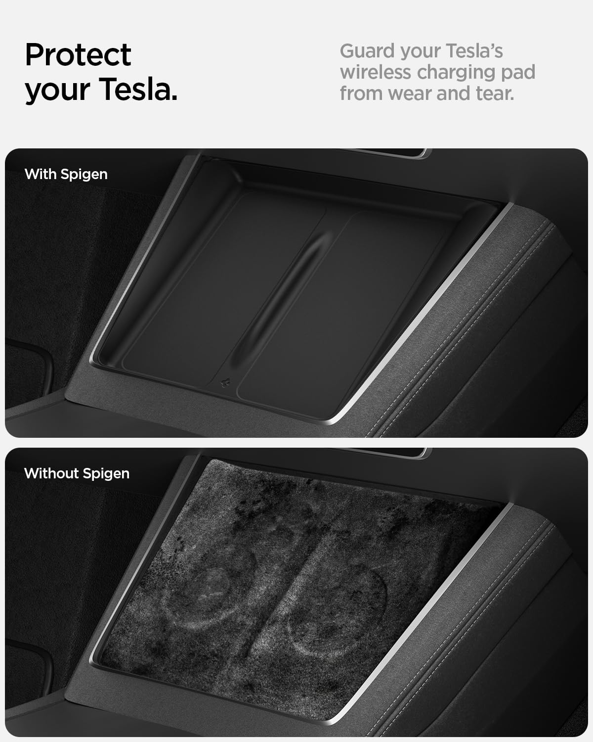Spigen Tesla Model Y Juniper (Solo Premium & Performance 2025/2026) Pad di Ricarica Wireless per Accessori Tesla, Compatibile con iPhone, Galaxy, ecc - Nero