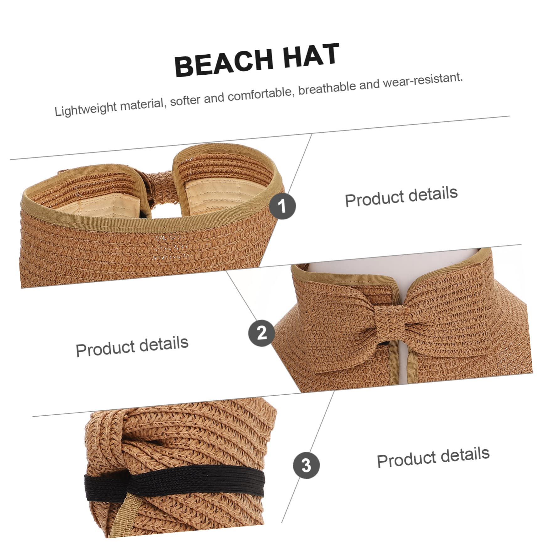 Strandhut Hut mit Sonnenblende Stroh Visier für Frauen Kappe strandloege Strand zubehör Großer sonnenhüte für Damen sommerlicher Outdoor- Falt Coffee
