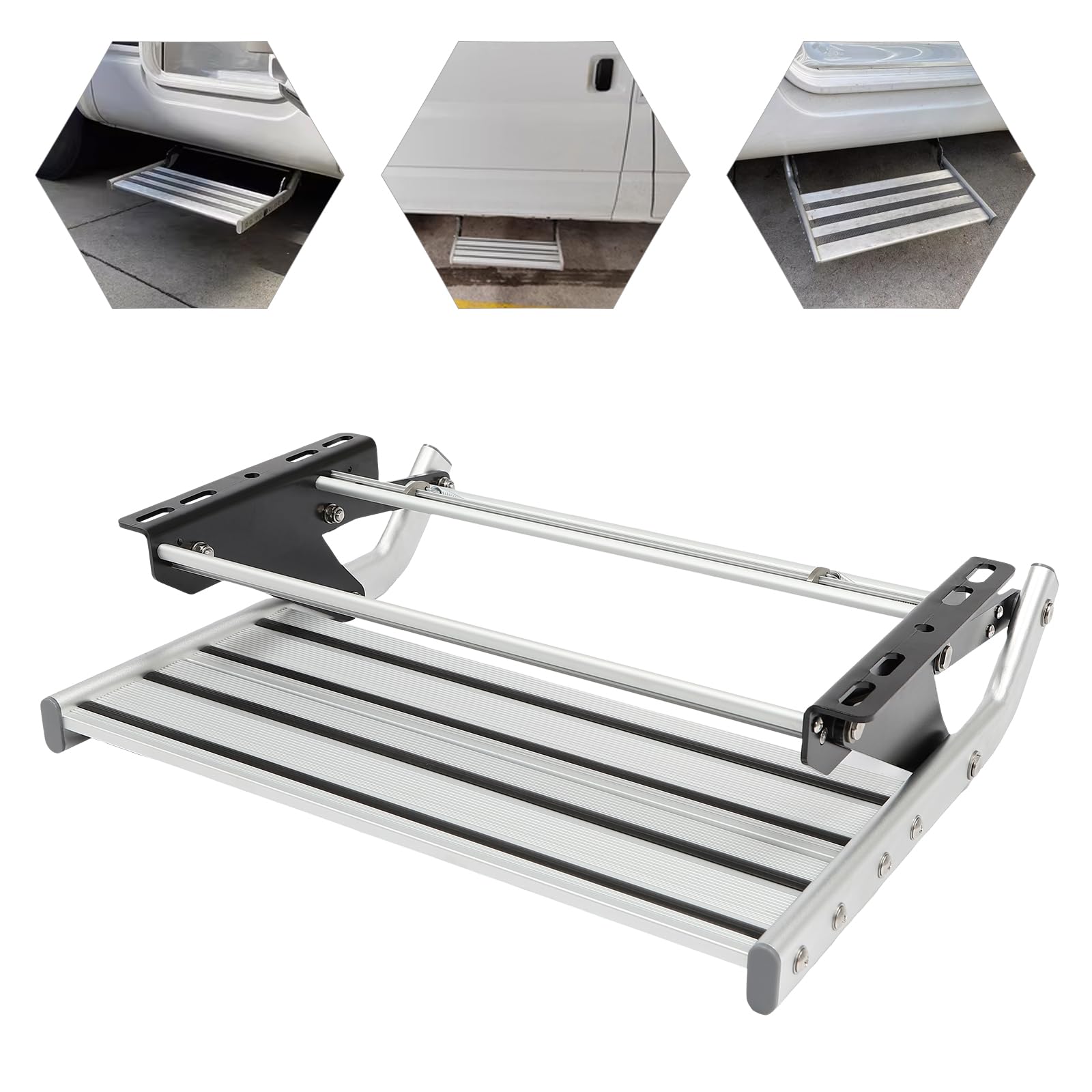 Escalier de camping-car pliable et stable pour camping-cars, remorques de voyage et camions - Argenté/noir