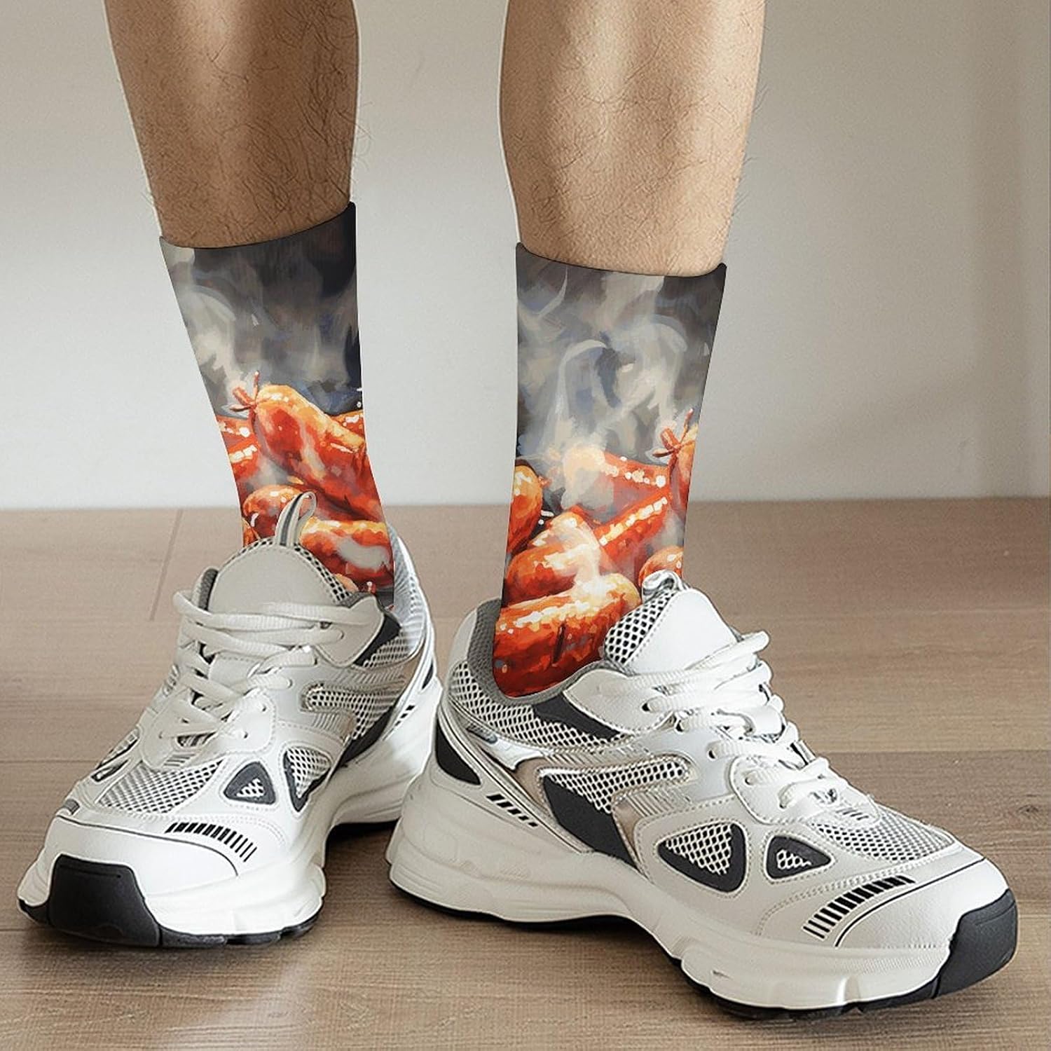 Moisture Wicking Socks, Breathable, Lightweight Crew Sock, Casual | Sausage on Fire Work Socks for Women Men, Elastic Soft Boot Socks for Travel, Seamless
