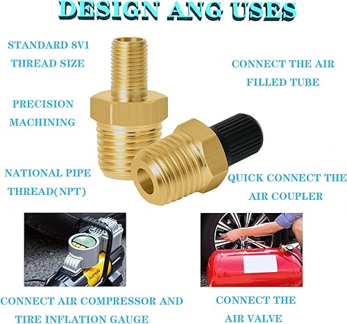Miniatura 5 de YUENTOEN Válvulas de tanque NPT de 14 de pulgada, 4 válvulas Schrader de latón anticorrosión con núcleo y tapa de rosca estándar NPT macho de 14