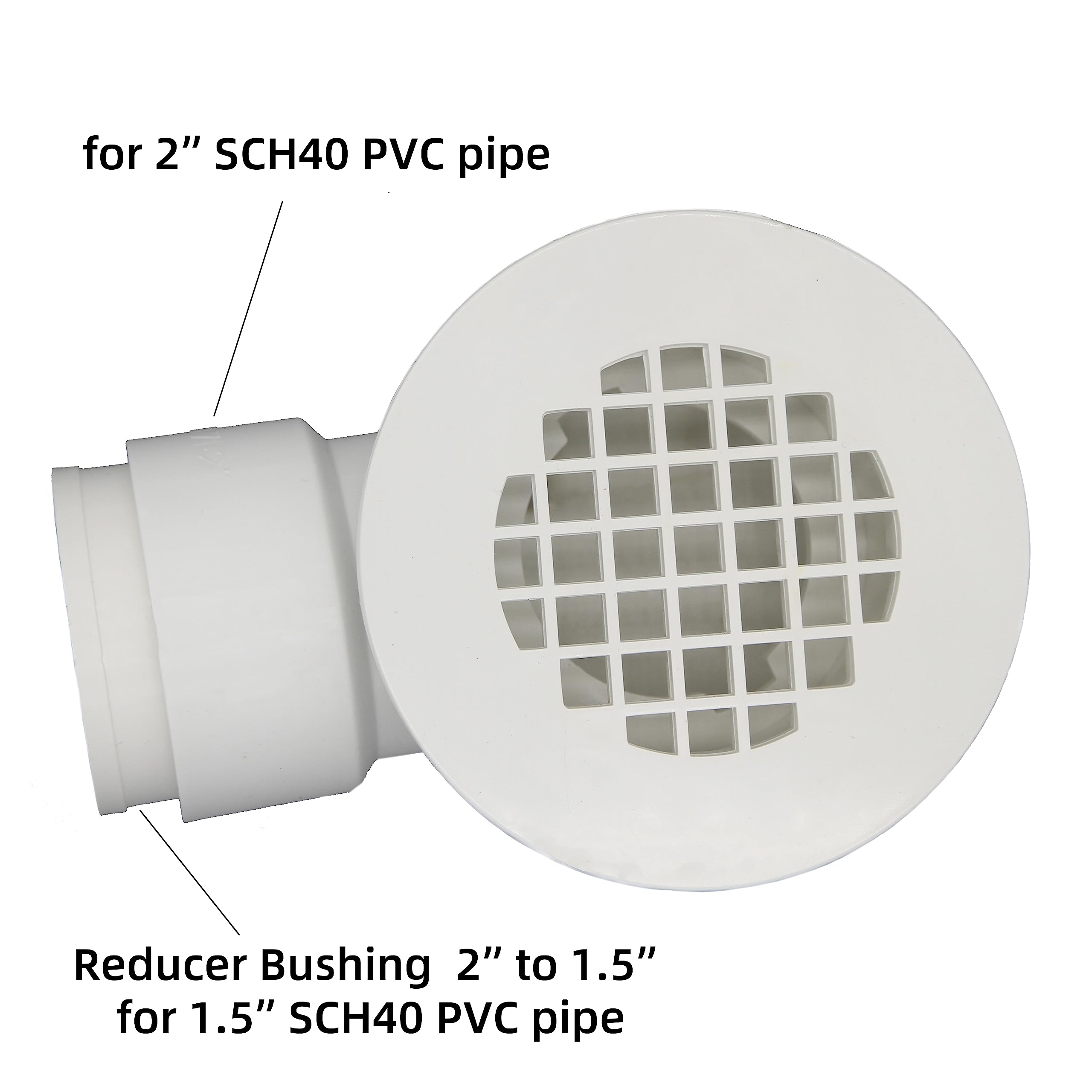 Scarico doccia a basso profilo da 5,1 cm con riduttore da 5,1 cm x 1-1/2" e filtro perforato, scarico laterale in PVC per base doccia e scarico di ricambio
