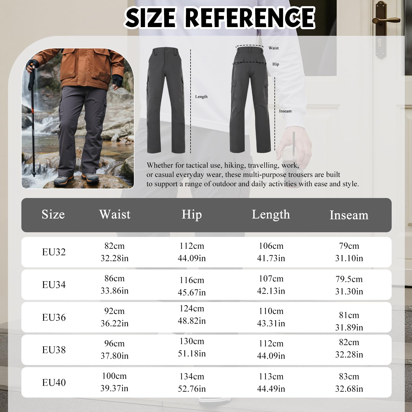 BWBIKE Pantalon de Randonnée Extérieur résistant à l'eau pour Hommes, Pantalon Cargo Tactique Léger en Ripstop pour Le Sport, Le Travail et Les Voyages de Combat