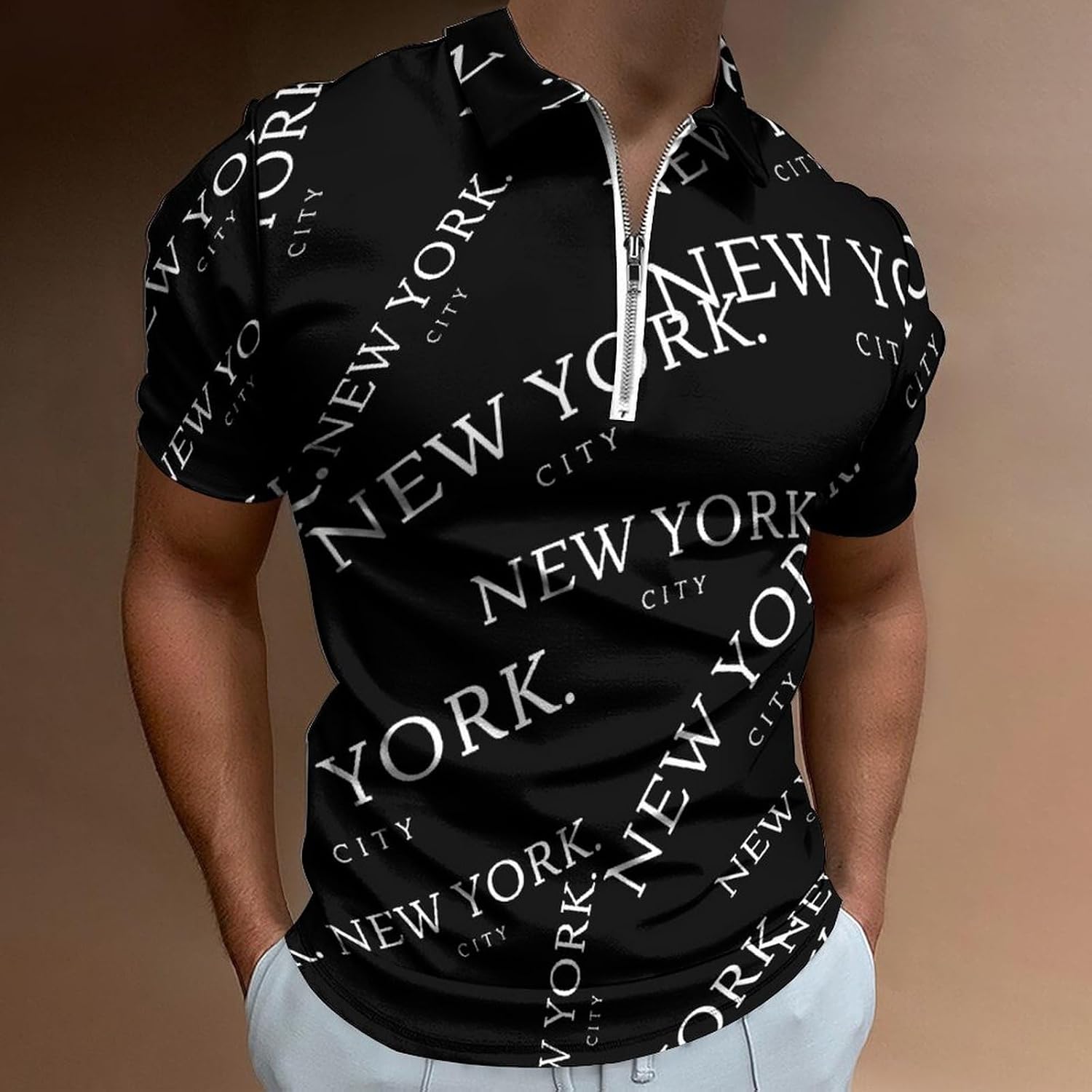 New York City Men's Polo Shirts Golf Short Sleeve Tops | Casual Workout,Golf T-Shirt,Zippered Tee,Collared,Print