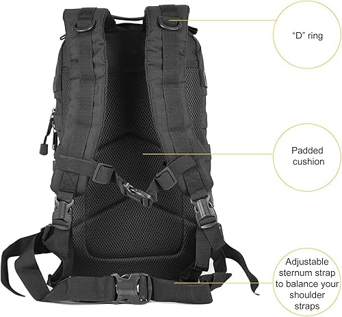 Miniatura 4 de Mochila táctica militar pequeña de 30L con parche de bandera para exteriores, 16.5" x 11" x 9"