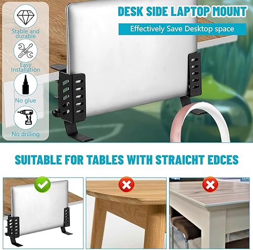 Miniatura 5 de MAQUITA Soporte de escritorio para laptop, soporte de escritorio sin taladros, soporte colgante para escritorio, almacenamiento de abrazadera para