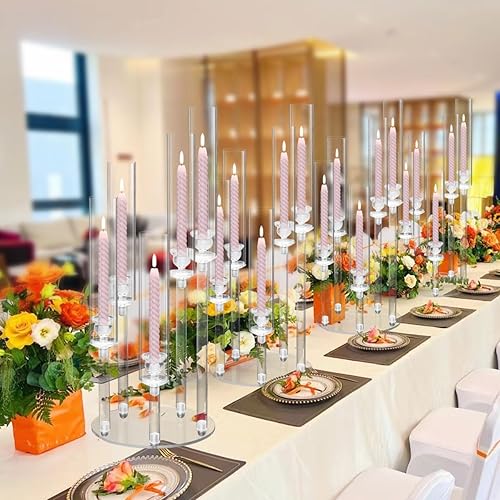 Miniatura 6 de Centro de mesa de acrílico para mesas de boda, vela transparente de 5 brazos a granel para fiestas, cumpleaños, baby shower, Halloween, candelabros