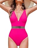 One Piece Swimsuit Women 2025 Sexy Mesh Tummy Control Bathing Suits Swim Suit Deep V Neck Swimwear