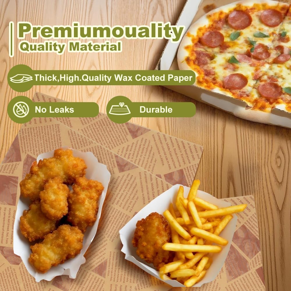 1000 Pcs 12" x 12" Grease-Resistant Deli Wax Paper Sheets, Food-Grade Basket Liners & Sandwich Wraps for Burgers, Hot Dogs, BBQ, Picnic (Brown Newsprint, 12" x 12")