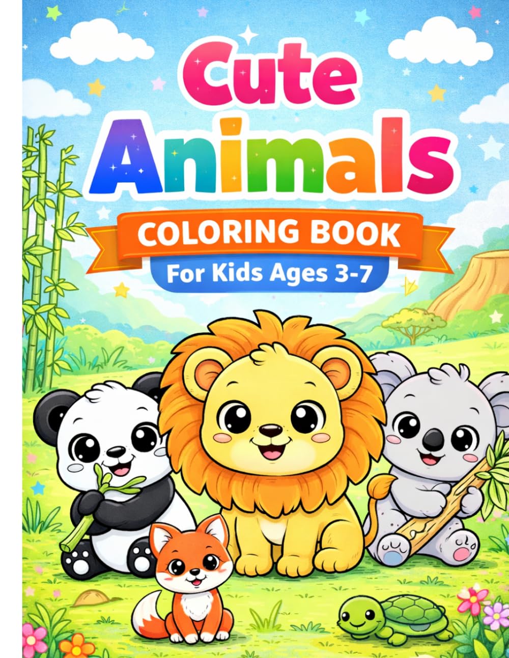 Cute Animals Coloring Book for Kids Ages 3-7: Fun and Easy Kawaii Animal Coloring Pages for Toddlers and Preschool Kids