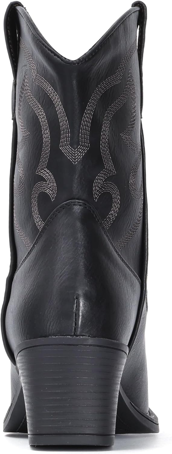 IXU Cowboy Boots for Women Wide Suede Ankle Western Cowgirl Boots Mid Calf Pointed Toe Short Chunky Classic Booties - Image 6