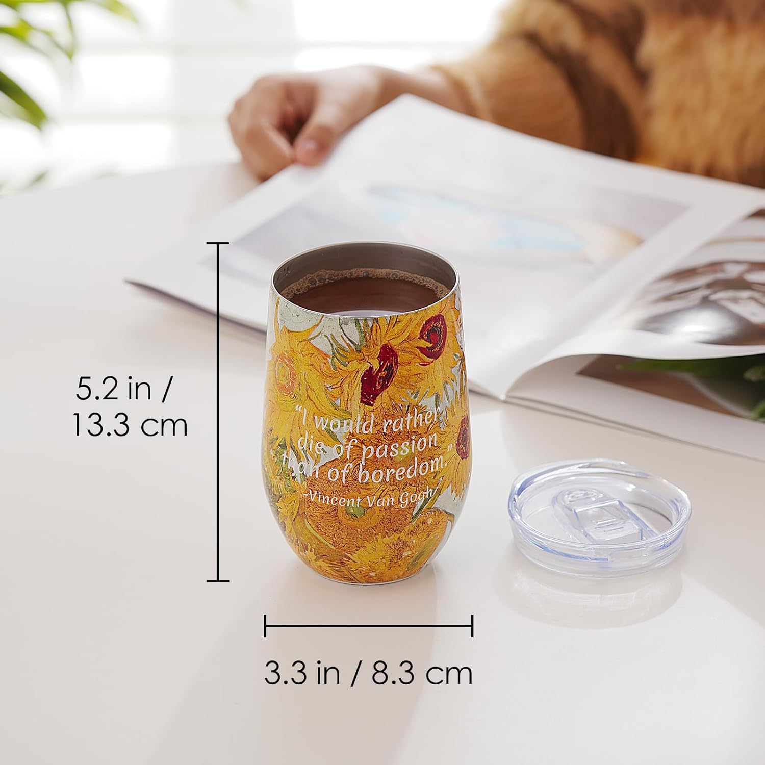 14oz Wine Tumbler with Lid, Van Gogh Art Motivational Tumbler, Double Wall Insulated Stainless Steel Mug for Art Lovers (Blossoming Almond Tree) - Image 6