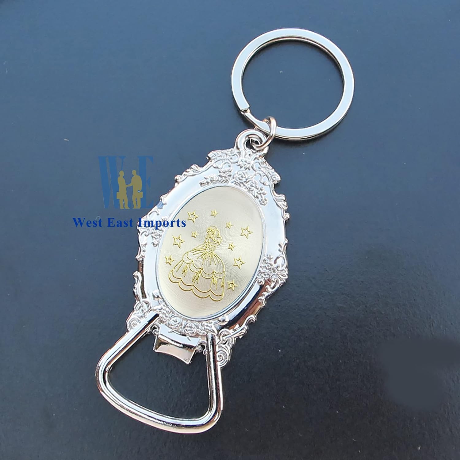 Personalized Quinceañera Bottle Opener Keychain Favor (12 PCS) - Engraved Metal Key Ring/ Sweet 15 Mis Quince 18 Birthday Sweet Sixteen Customized Gift