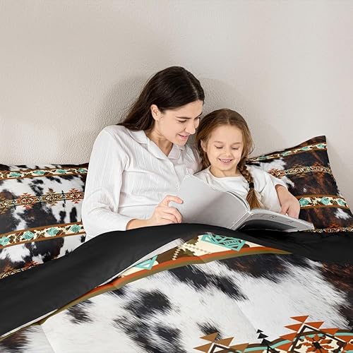 Miniatura 3 de Erosebridal, Juego de edredón de piel de vaca, juegos de ropa de cama occidental, tamaño King, edredón con estampado de vaca de las tierras altas en