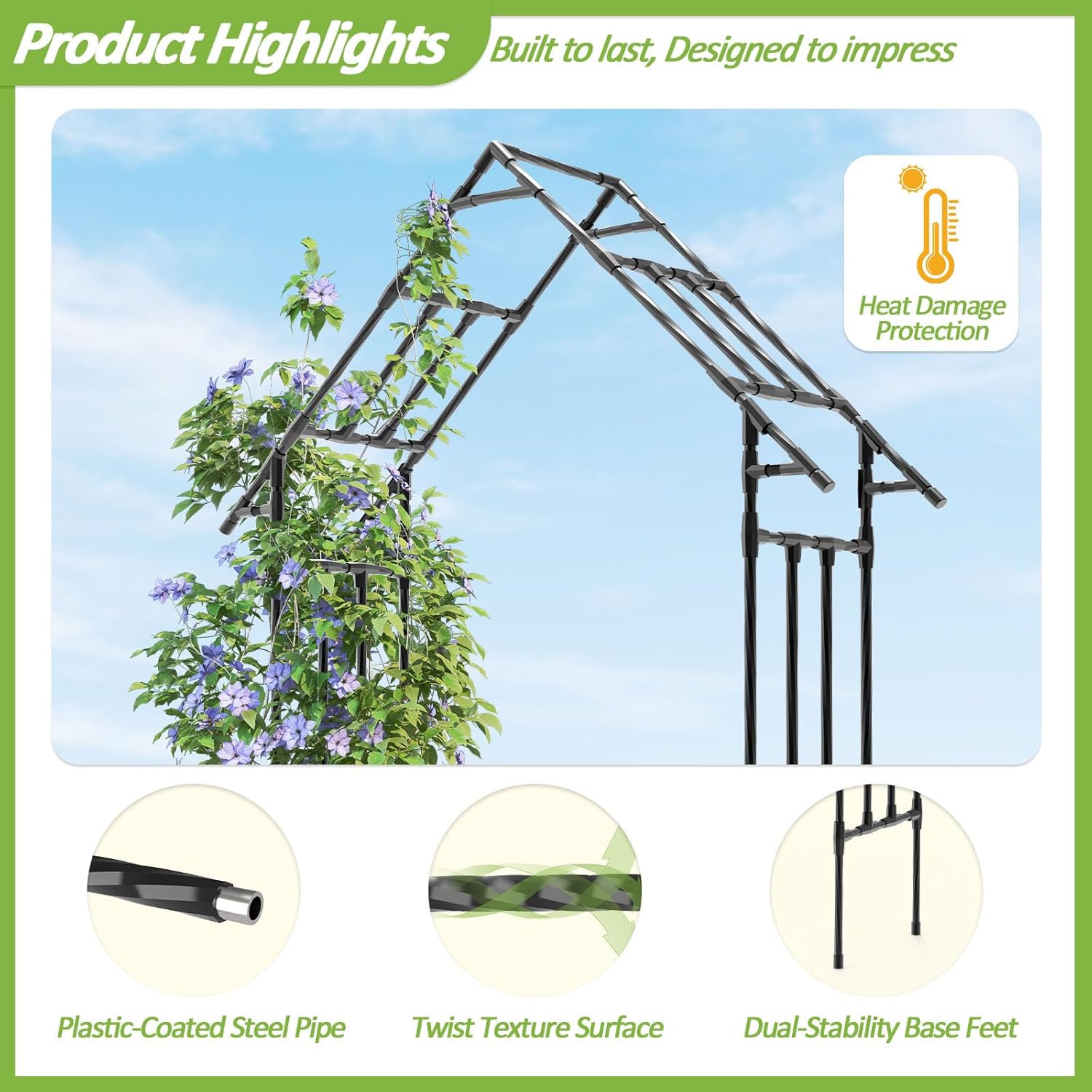 Garden Arch Trellis - 48" L *98" H*16" W, Gothic Abor Trellis with Reinforced Frame, Garden Arch Trellis for Climbing Plants Outdoor, Heavy Duty Metal Arch for Backyard, Patio, Lawn, Balcony