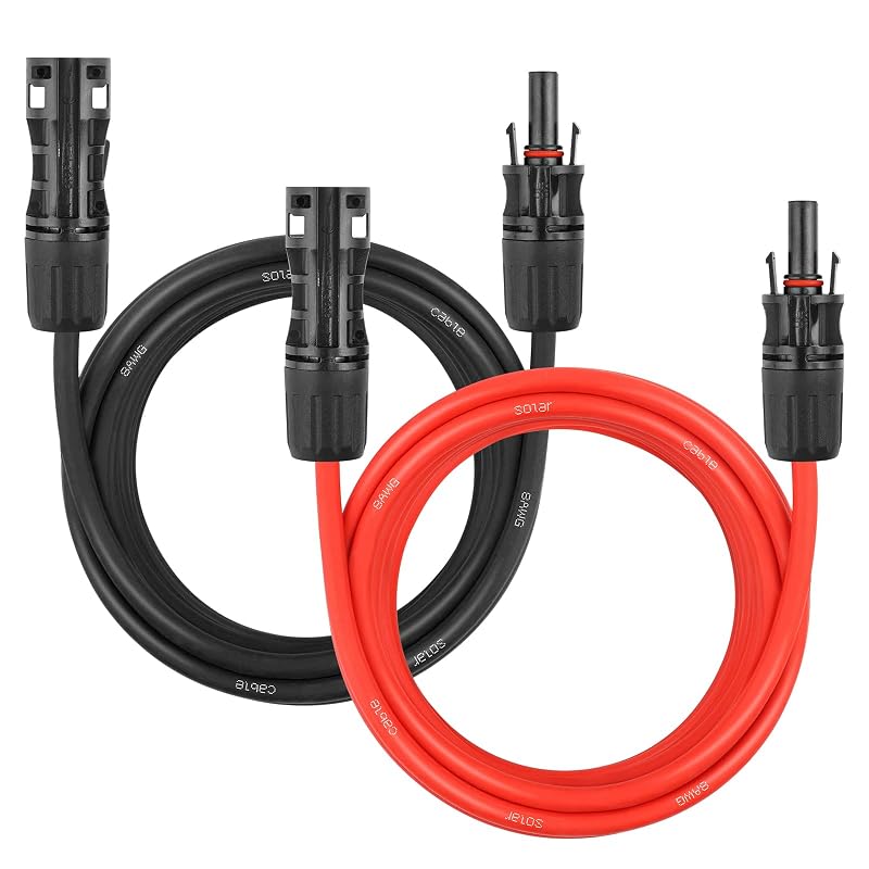 Cabo de Extensão Solar 8AWG com Conectores MC4 Macho e Fêmea à Prova d’Água, 4,57 m, Vermelho e Preto, Kit com 2