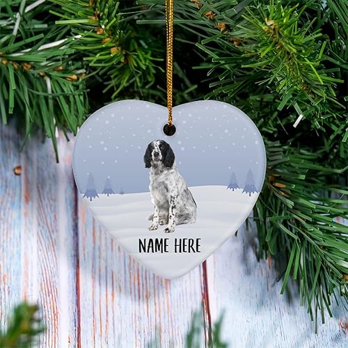 Miniatura 2 de Nombre personalizado, Springer Spaniel blanco y negro, adornos de árbol de Navidad, decoraciones de corazón de cerámica, regalos para amantes de los