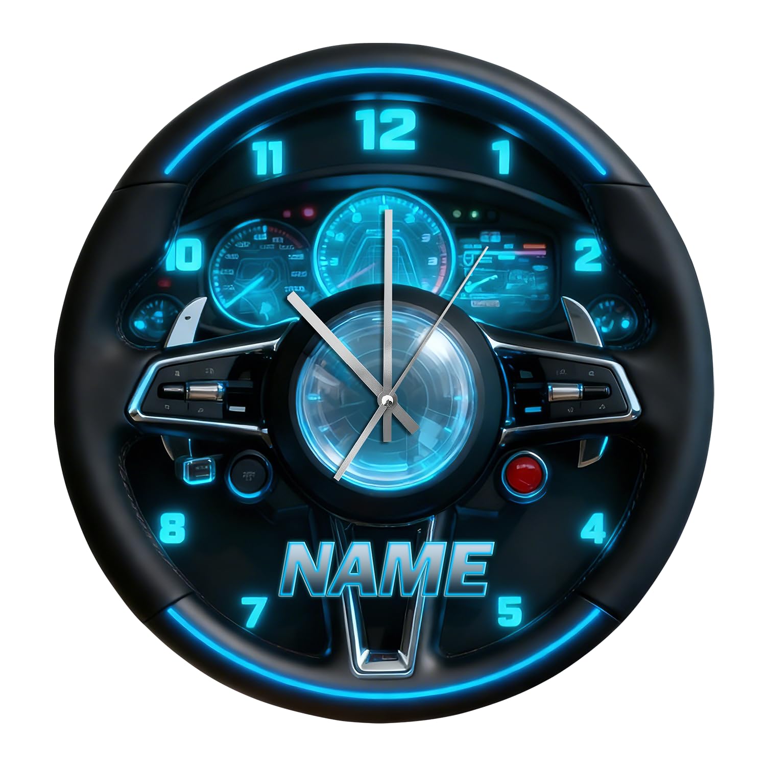Personalized Racing Wheel Shock Absorber Themed Clock for Living Room Bedroom Office Decor Custom 2D Printing Racing Steering Wheel Wall Clock for Garage Men Cave Boys Room Mechanic Car Guys Gift