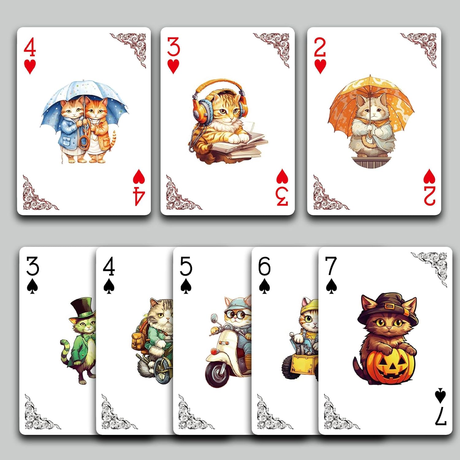 The World of Cats Themed Playing Cards, 54 Unique Designs Deck of Cards, Poker Cards, International Standard Size, Suitable for Travel, Party Entertainment, (Purple)