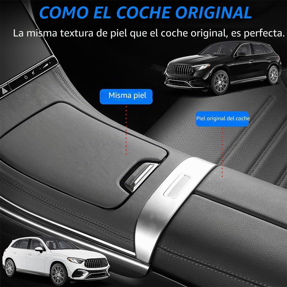 Adhesivo de Cuero para Panel de Consola Central Kit de cubierta de Decoración para Mercedes-Benz GLC Class X254 GLC260 GLC300 GLC300e AMG GLC 43 Coupe 2023 2024 Interiores Accesorios(Black)